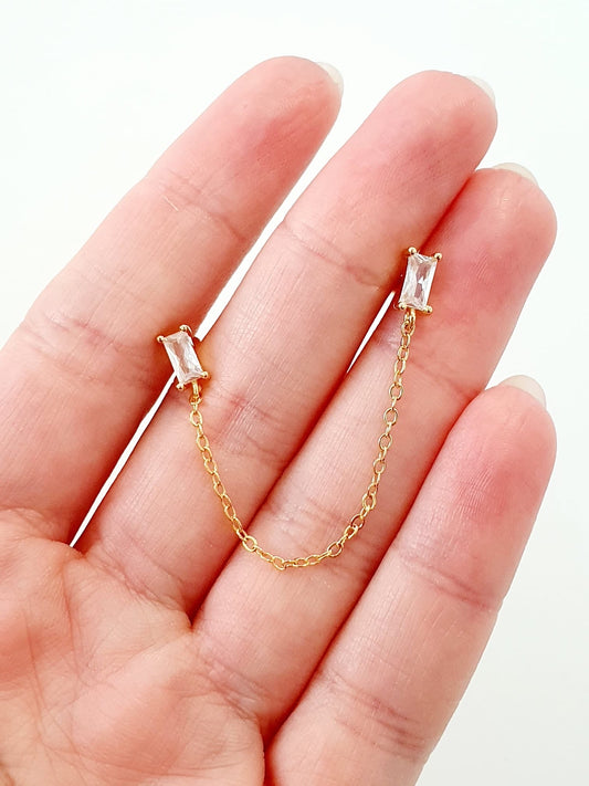 Doppio lobetto baguette “Tie” in argento 925 placcato oro 18kt - 333HOPE333