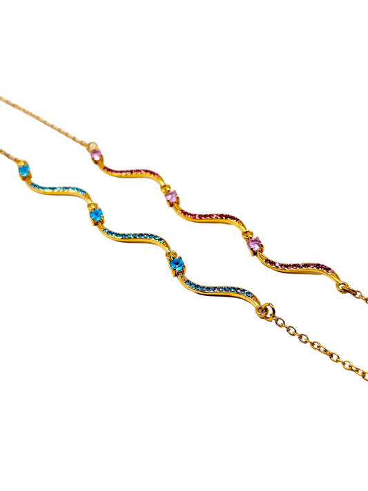 Bracciale "Artemide" Gold con Pietre Quarzo Rosa o Acquamarina