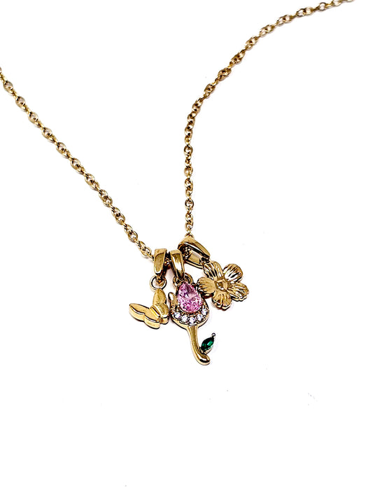 Collana Girocollo "Tulipano Light" Gold con Pietre Pastel Colors