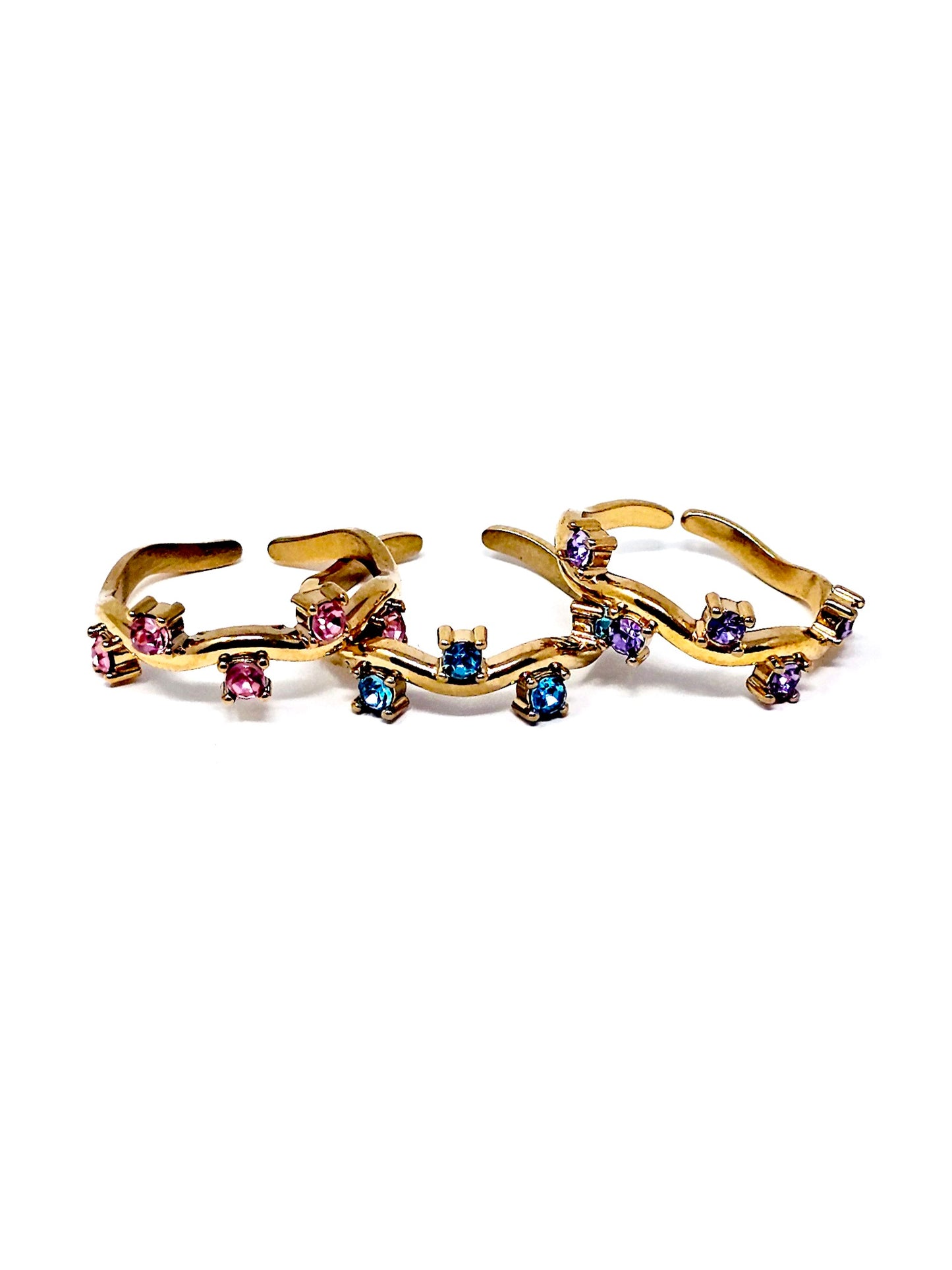 Anello Regolabile "Medea" Gold con Pietre Color Quarzo Rosa o Acquamarina o Ametista