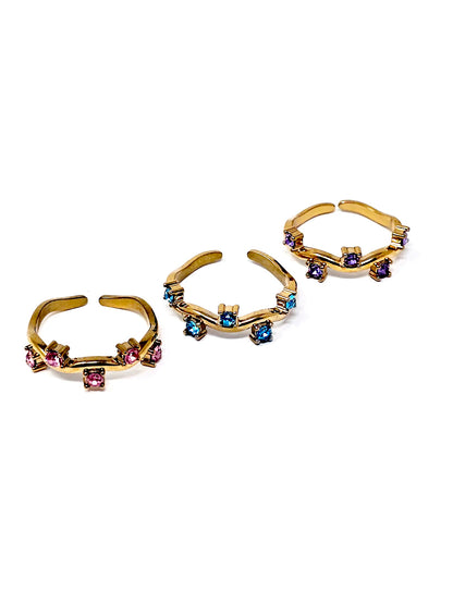 Anello Regolabile "Medea" Gold con Pietre Color Quarzo Rosa o Acquamarina o Ametista