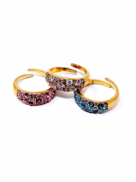 Anello Regolabile "Artemide" Gold con Pietre Color Quarzo Rosa o Acquamarina o Multicolor