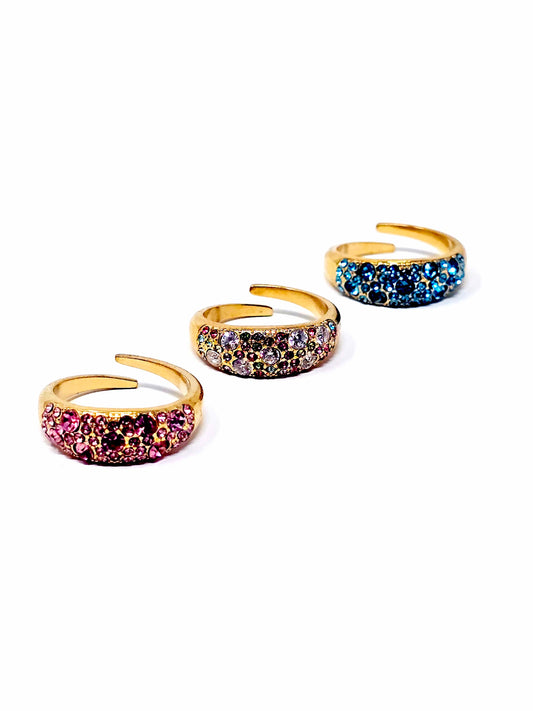 Anello Regolabile "Artemide" Gold con Pietre Color Quarzo Rosa o Acquamarina o Multicolor