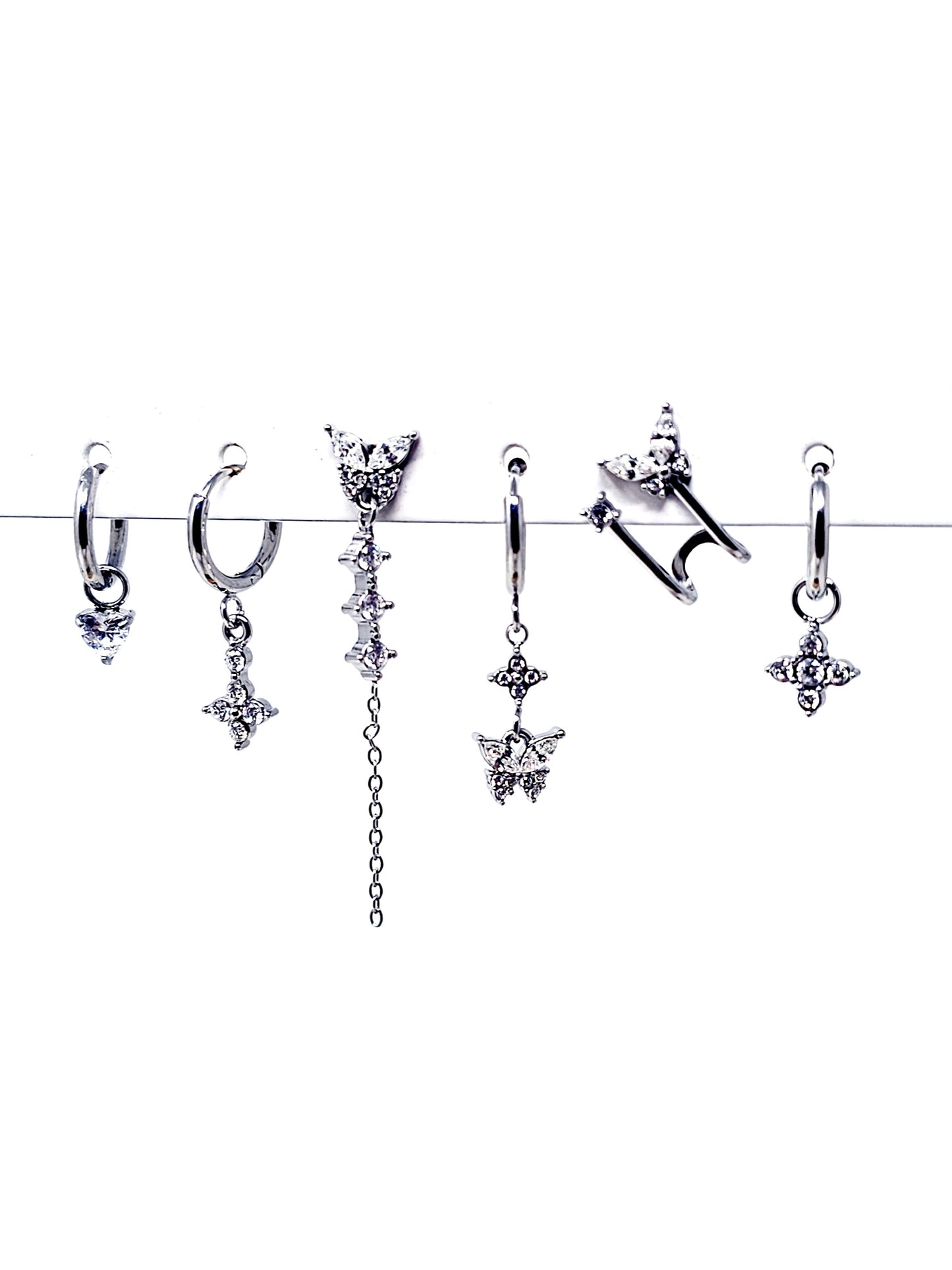 Set di 6 Orecchini "Butterfly" Silver