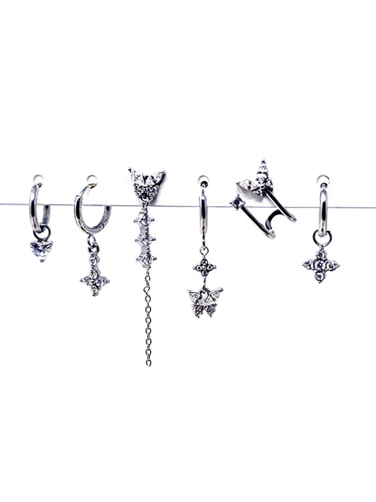 Set di 6 Orecchini "Butterfly" Silver