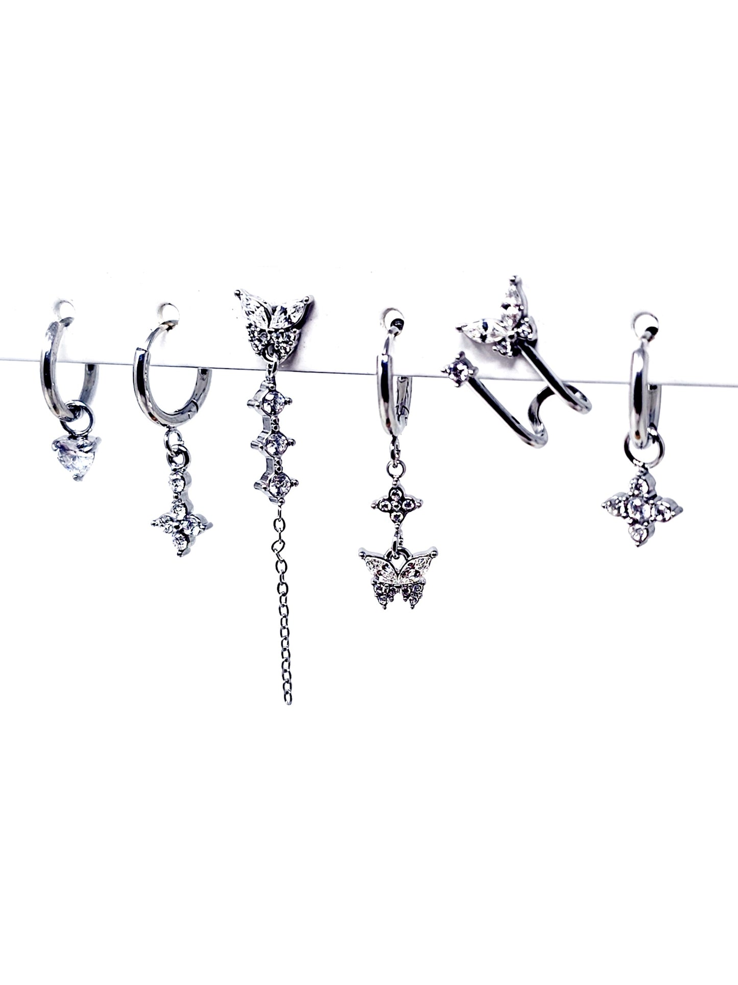 Set di 6 Orecchini "Butterfly" Silver