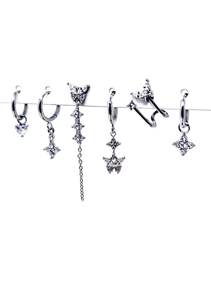 Set di 6 Orecchini "Butterfly" Silver