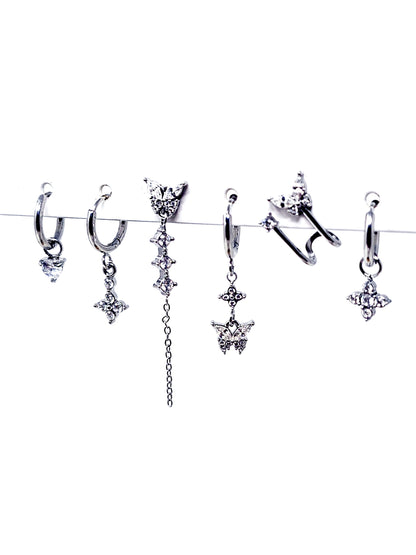 Set di 6 Orecchini "Butterfly" Silver