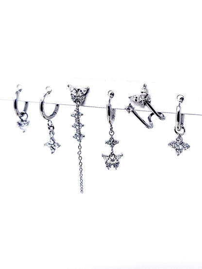 Set di 6 Orecchini "Butterfly" Silver