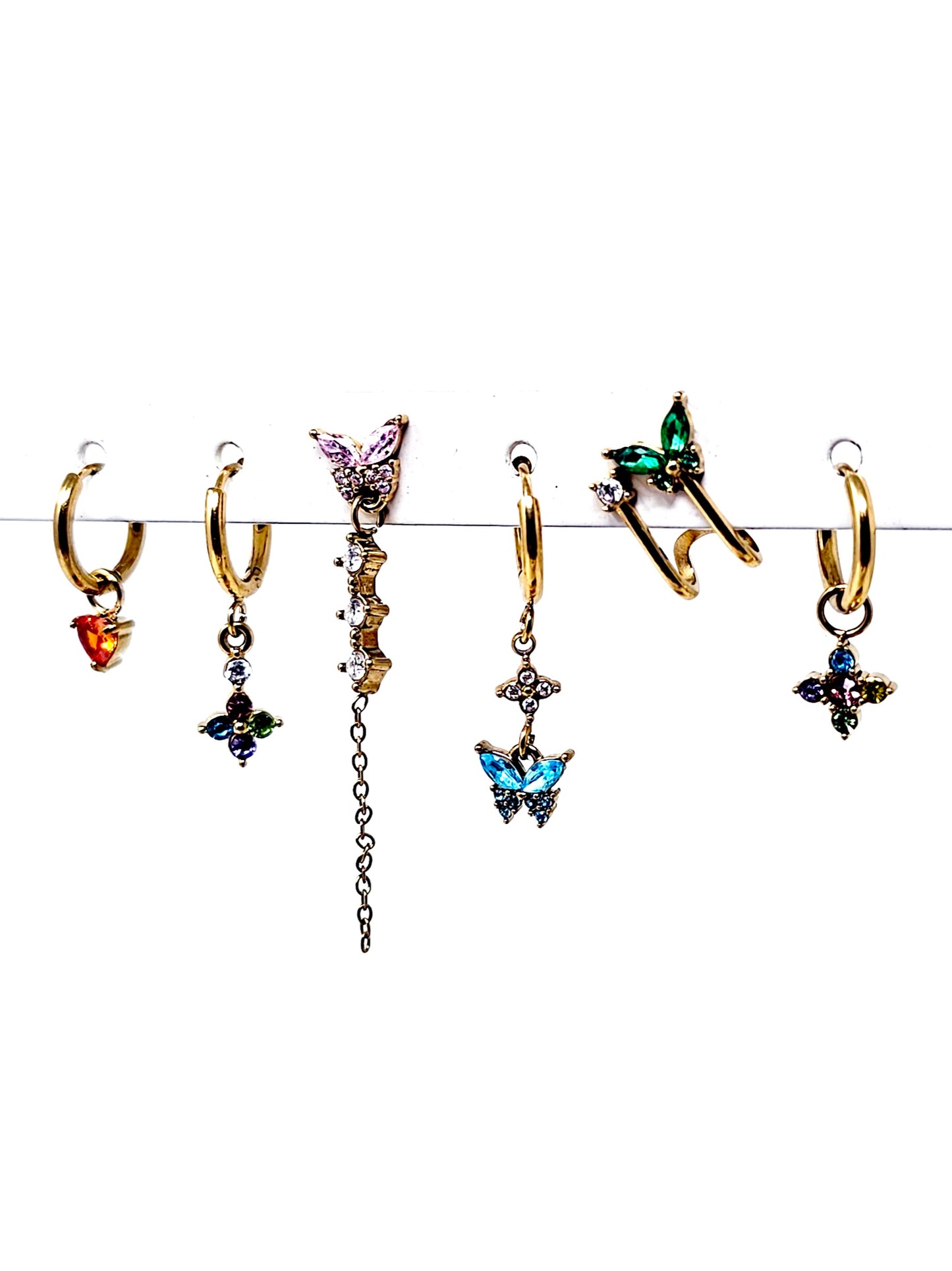 Set di 6 Orecchini "Butterfly" Gold con Pietre Multicolor