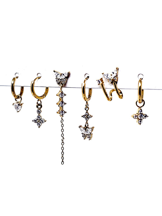 Set di 6 Orecchini "Butterfly" Gold