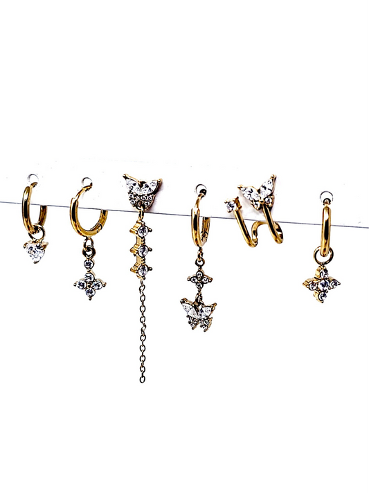 Set di 6 Orecchini "Butterfly" Gold