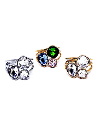 Anello Regolabile "Rio" Silver, Gold o Gold con Pietre Multicolor