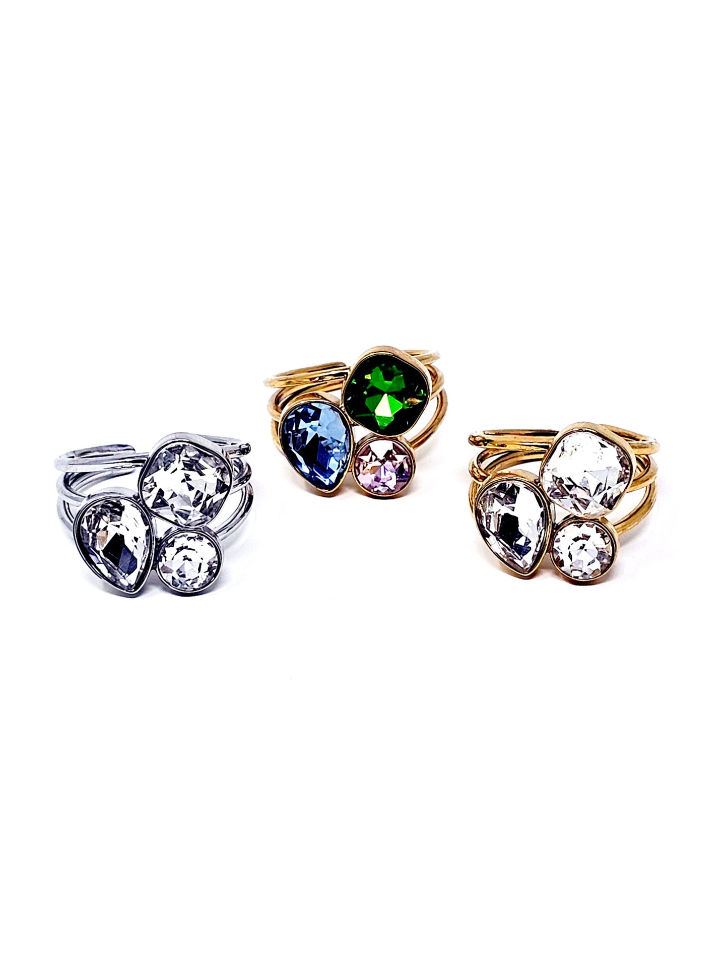 Anello Regolabile "Rio" Silver, Gold o Gold con Pietre Multicolor