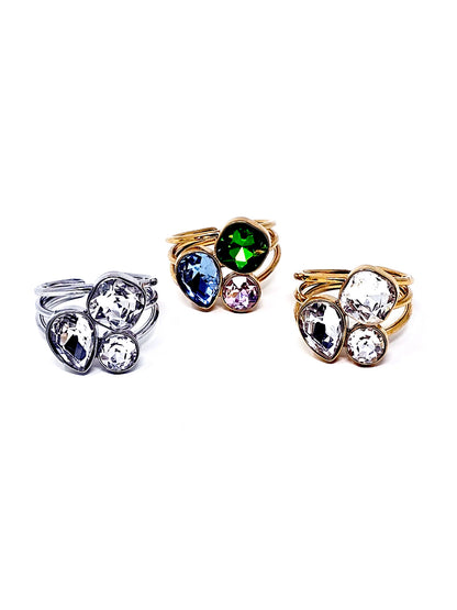 Anello Regolabile "Rio" Silver, Gold o Gold con Pietre Multicolor