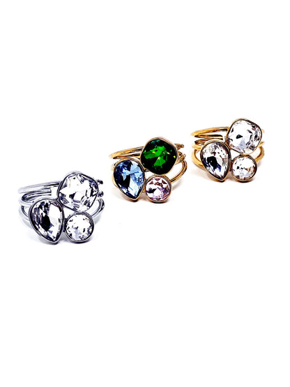 Anello Regolabile "Rio" Silver, Gold o Gold con Pietre Multicolor
