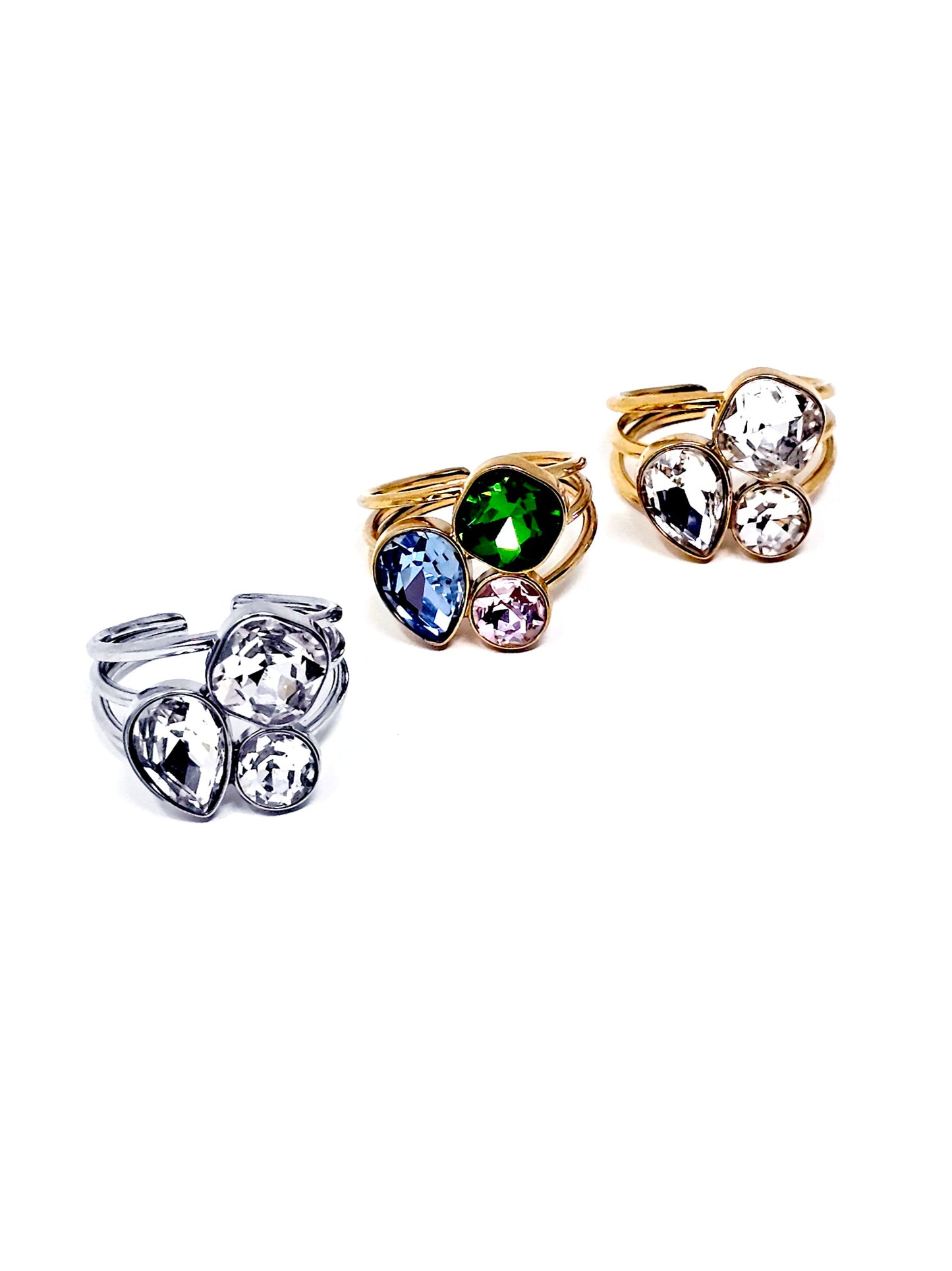 Anello Regolabile "Rio" Silver, Gold o Gold con Pietre Multicolor