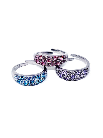 Anello Regolabile "Artemide" Silver con Pietre Color Quarzo Rosa o Acquamarina o Ametista