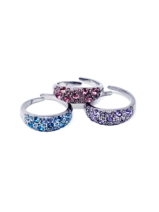 Anello Regolabile "Artemide" Silver con Pietre Color Quarzo Rosa o Acquamarina o Ametista