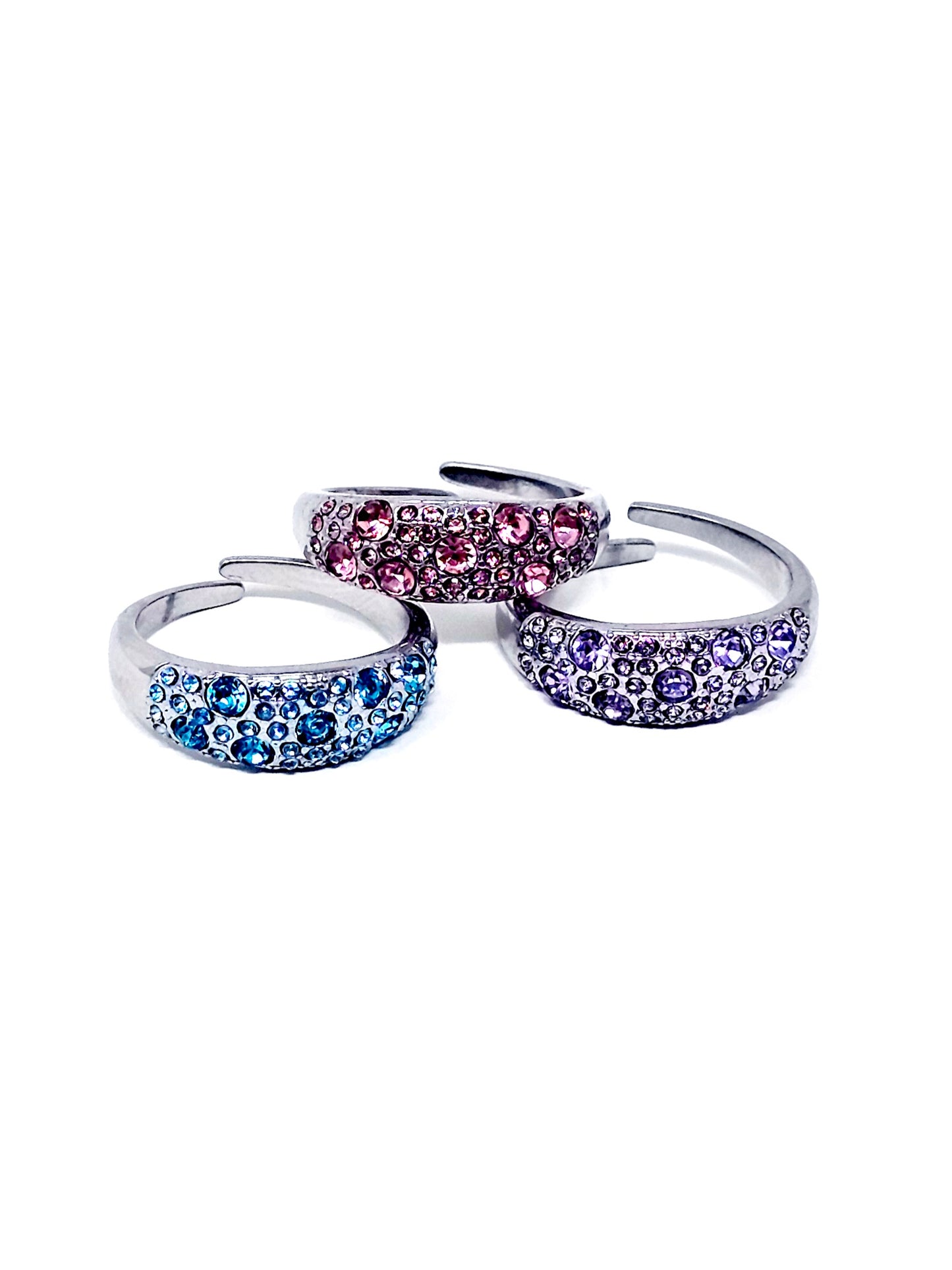 Anello Regolabile "Artemide" Silver con Pietre Color Quarzo Rosa o Acquamarina o Ametista