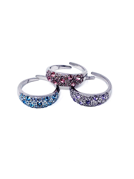 Anello Regolabile "Artemide" Silver con Pietre Color Quarzo Rosa o Acquamarina o Ametista