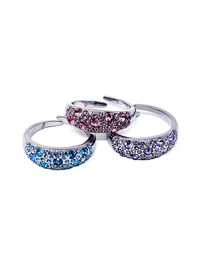 Anello Regolabile "Artemide" Silver con Pietre Color Quarzo Rosa o Acquamarina o Ametista