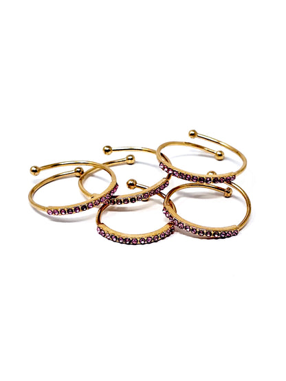 Set di 5 Fedine Regolabili “Pavé" Gold con Pietre color Quarzo Rosa