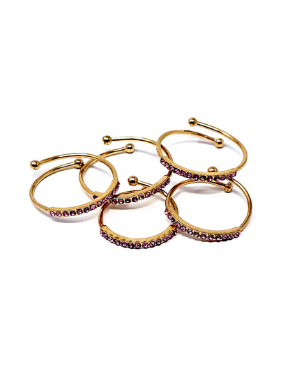 Set di 5 Fedine Regolabili “Pavé" Gold con Pietre color Quarzo Rosa