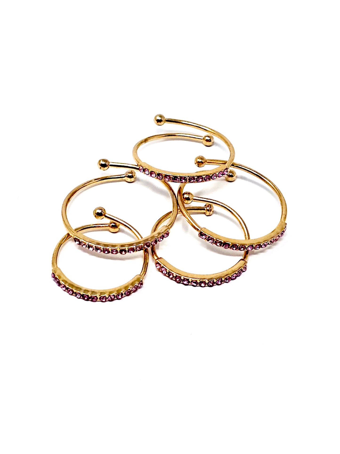 Set di 5 Fedine Regolabili “Pavé" Gold con Pietre color Quarzo Rosa