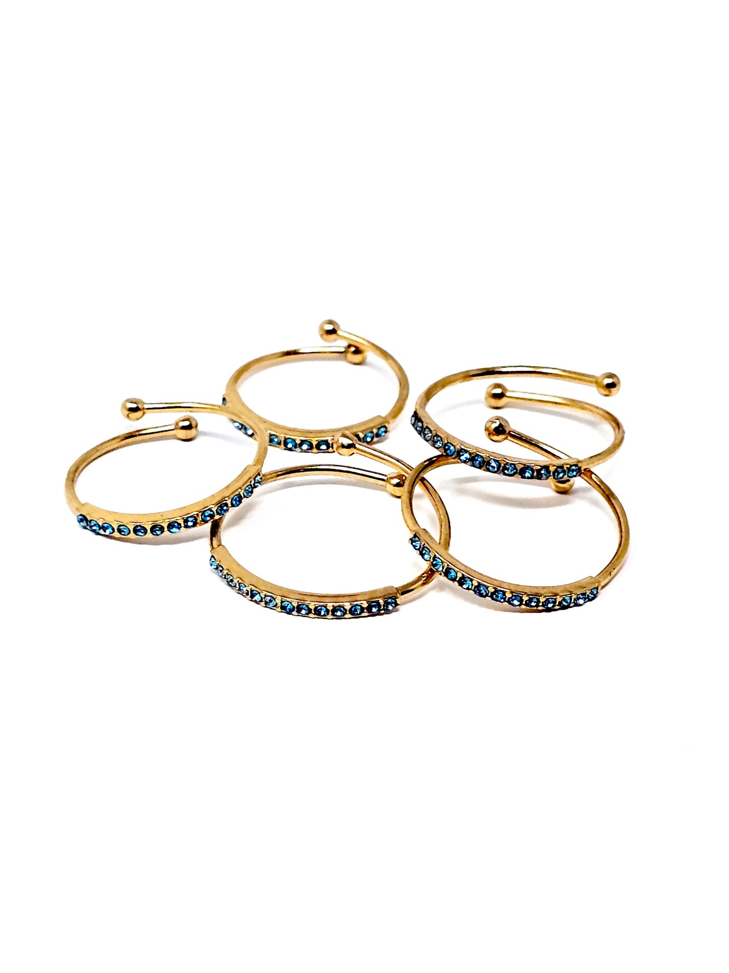 Set di 5 Fedine Regolabili “Pavé" Gold con Pietre color Acquamarina