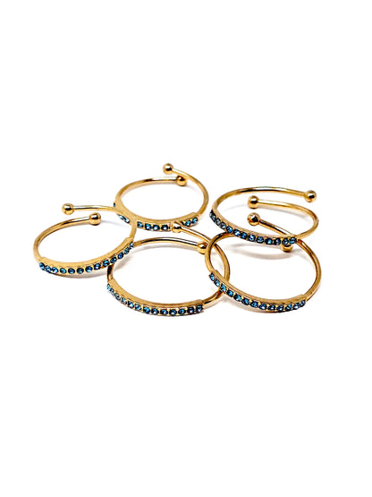 Set di 5 Fedine Regolabili “Pavé" Gold con Pietre color Acquamarina