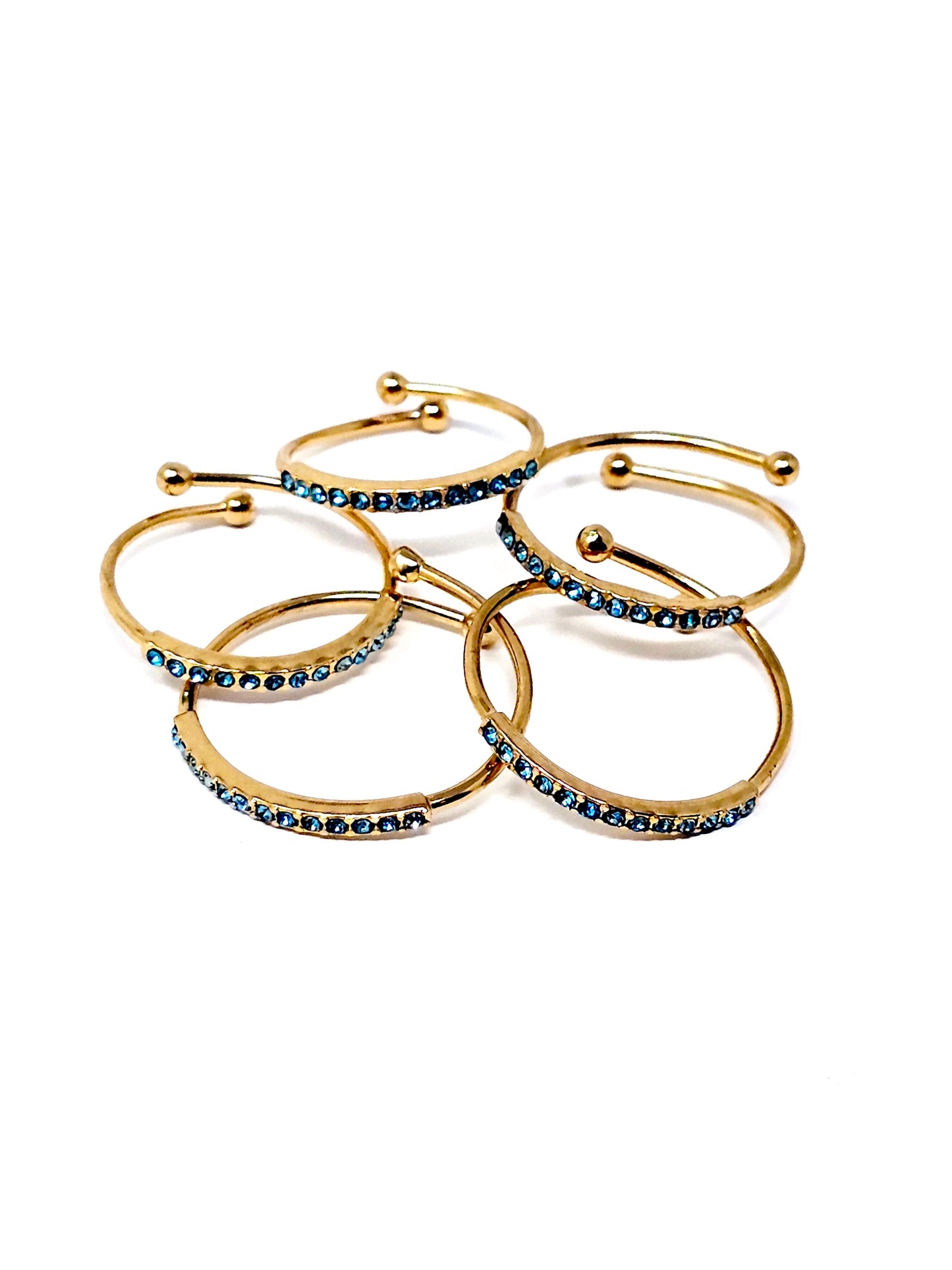 Set di 5 Fedine Regolabili “Pavé" Gold con Pietre color Acquamarina