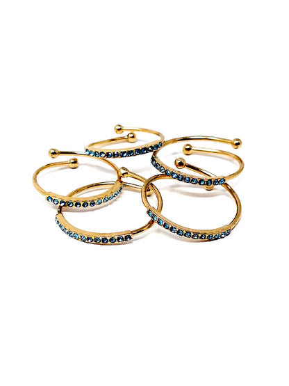 Set di 5 Fedine Regolabili “Pavé" Gold con Pietre color Acquamarina