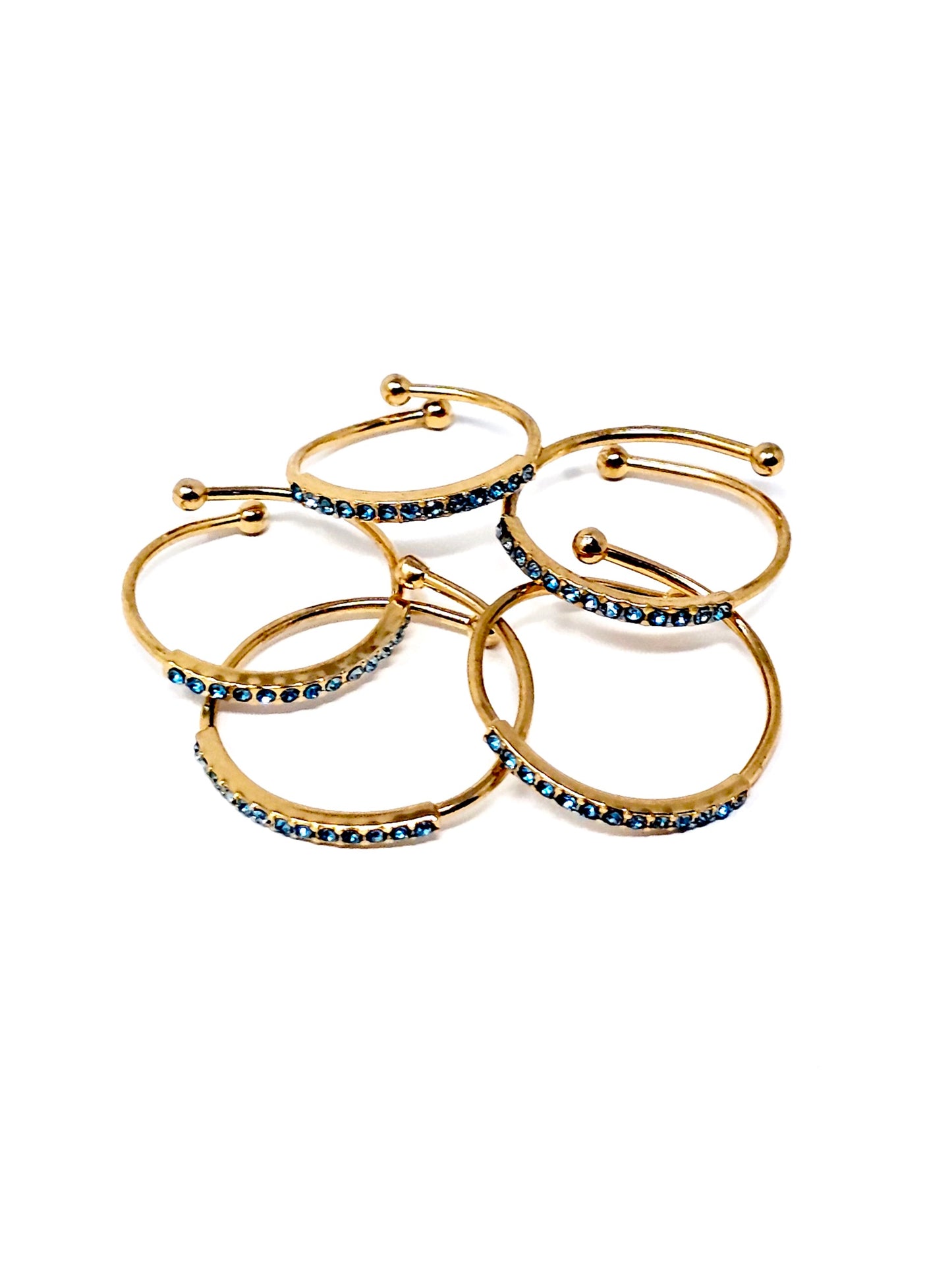 Set di 5 Fedine Regolabili “Pavé" Gold con Pietre color Acquamarina