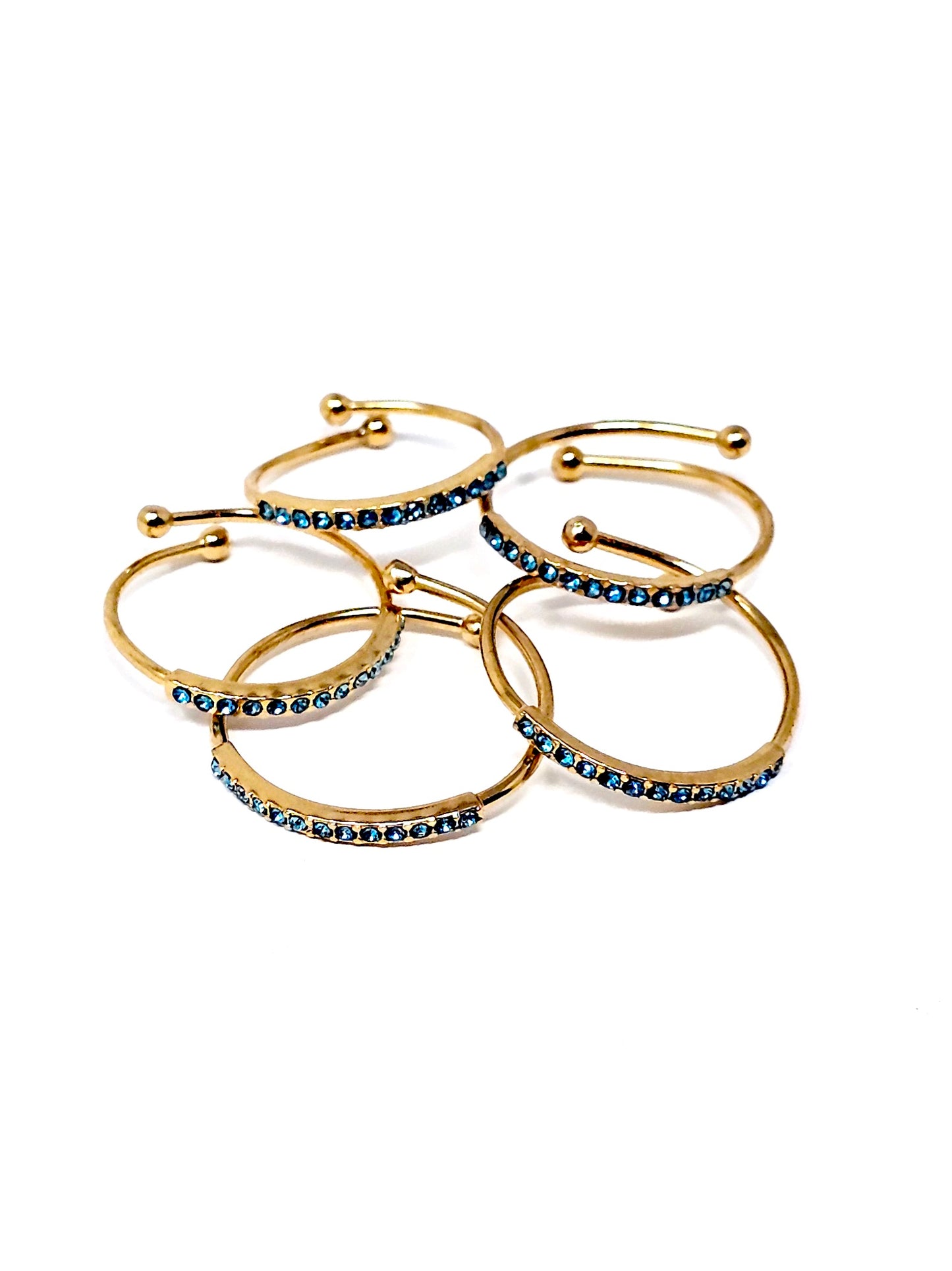 Set di 5 Fedine Regolabili “Pavé" Gold con Pietre color Acquamarina