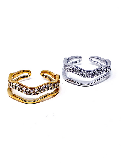 Anello Regolabile "Doppia Onda" Gold o Silver
