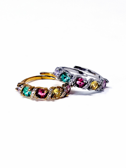 Anello Regolabile "Fantasy" Gold o Silver con Pietre Multicolor