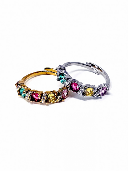 Anello Regolabile "Fantasy" Gold o Silver con Pietre Multicolor