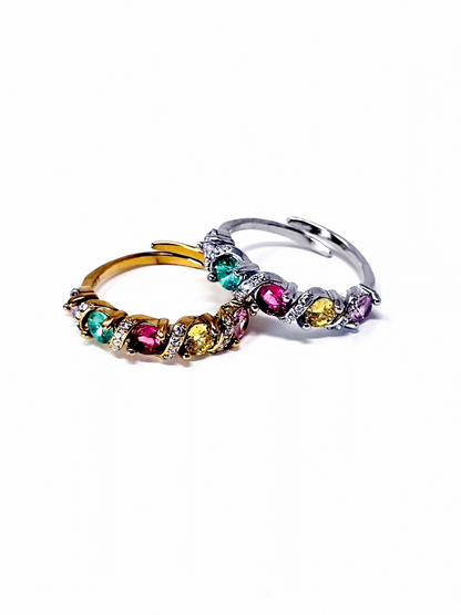 Anello Regolabile "Fantasy" Gold o Silver con Pietre Multicolor