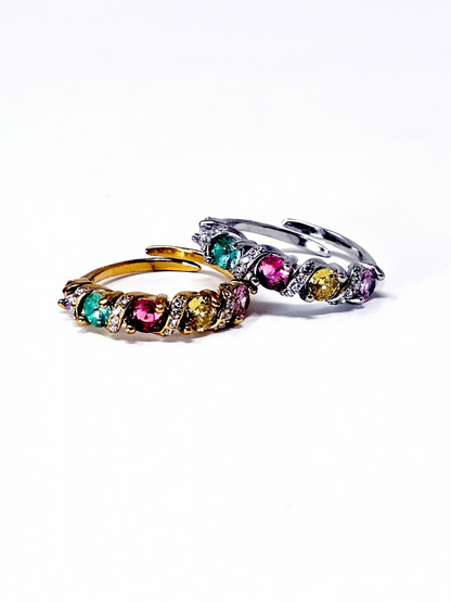 Anello Regolabile "Fantasy" Gold o Silver con Pietre Multicolor