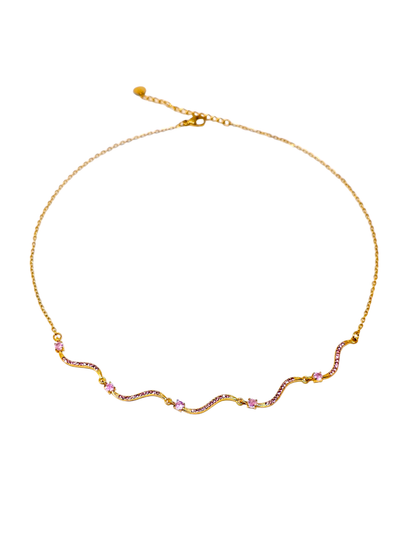 Collana Girocollo "Artemide" Gold con Pietre Quarzo Rosa