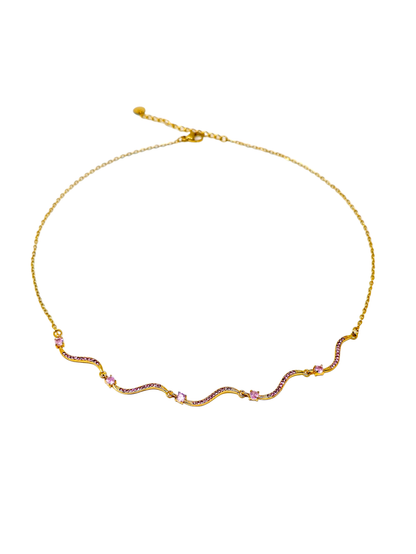 Collana Girocollo "Artemide" Gold con Pietre Quarzo Rosa