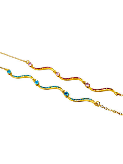 Bracciale "Artemide" Gold con Pietre Quarzo Rosa o Acquamarina