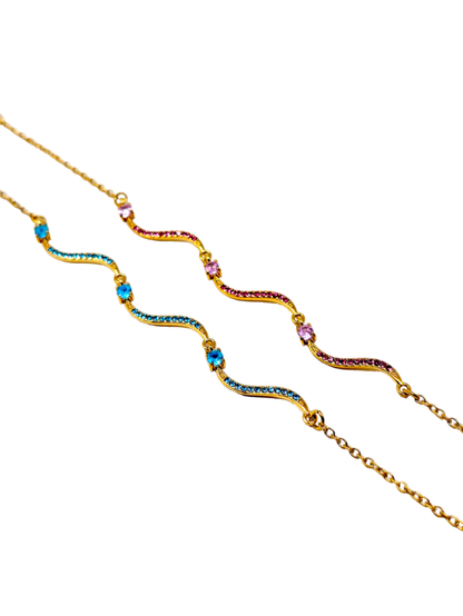 Bracciale "Artemide" Gold con Pietre Quarzo Rosa o Acquamarina