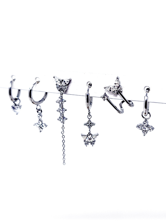 Set di 6 Orecchini "Butterfly" Silver