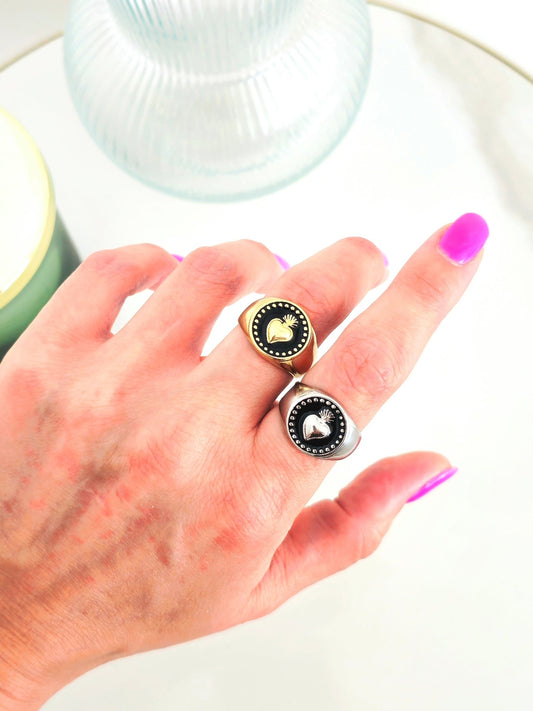 Anello Regolabile "Cuore Sacro Black" Gold o Silver - 333HOPE333