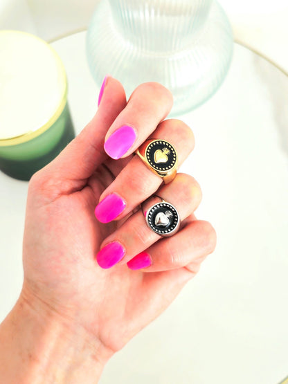 Anello Regolabile "Cuore Sacro Black" Gold o Silver - 333HOPE333