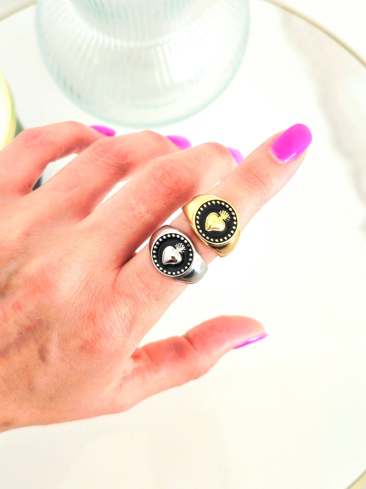 Anello Regolabile "Cuore Sacro Black" Gold o Silver - 333HOPE333