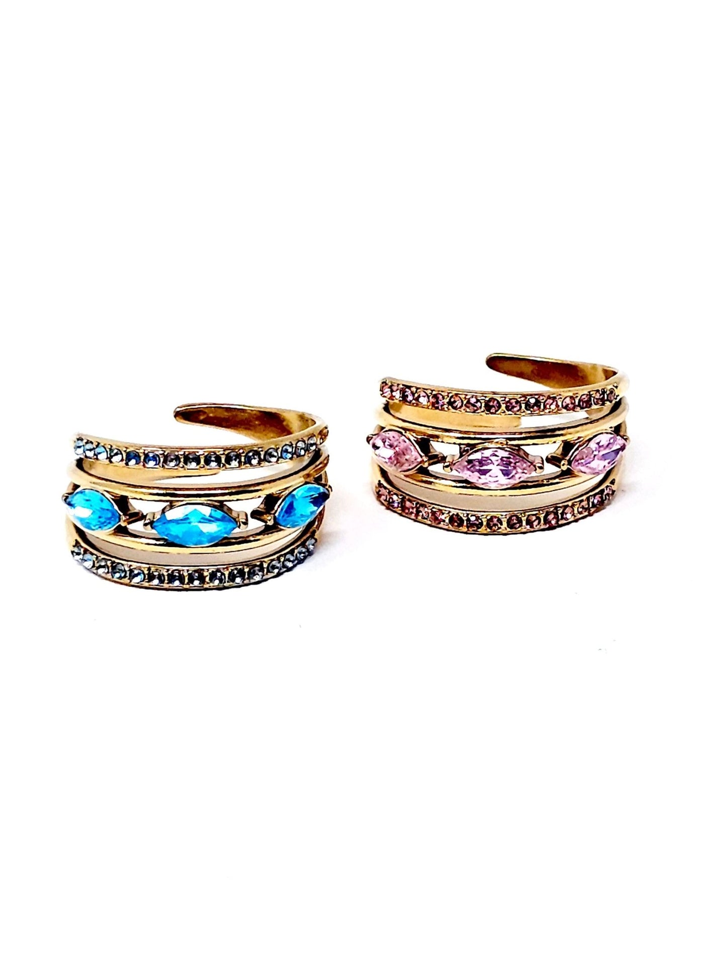 Anello Regolabile "Jasmine" Gold con Pietre Color Quarzo Rosa o Acquamarina - 333HOPE333