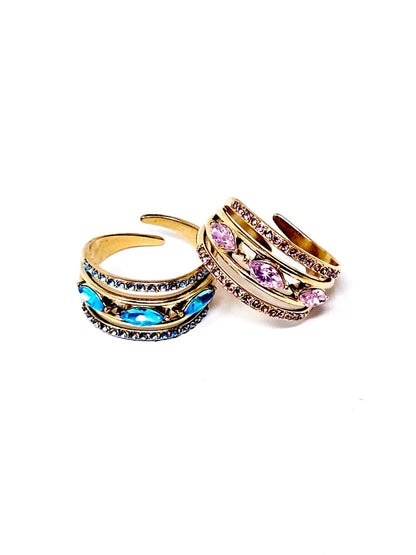 Anello Regolabile "Jasmine" Gold con Pietre Color Quarzo Rosa o Acquamarina - 333HOPE333